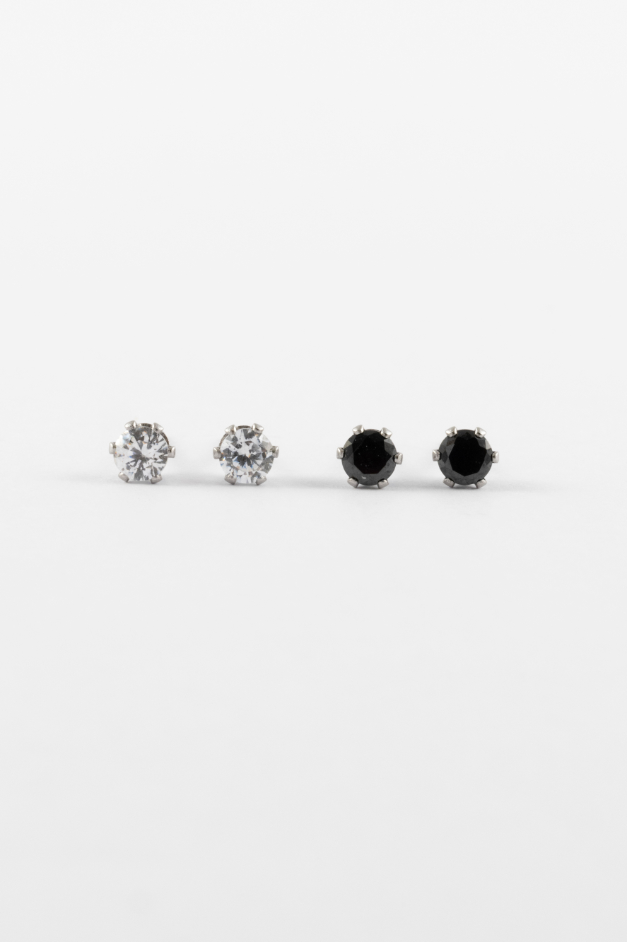 RHODIUM CUBIC ZIRCONIA STUD CLEAR AND BLACK 2 PACK