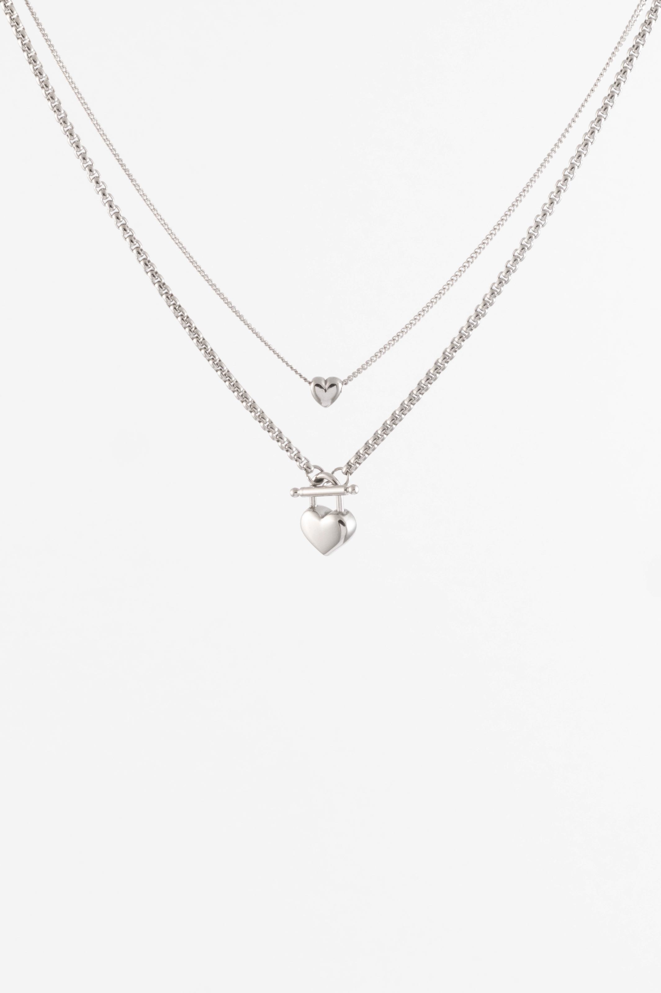 Silver Two Pack Heart Chain Necklace
